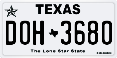 TX license plate DOH3680