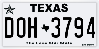 TX license plate DOH3794
