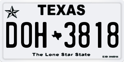 TX license plate DOH3818