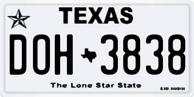 TX license plate DOH3838