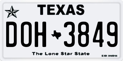 TX license plate DOH3849