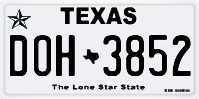 TX license plate DOH3852