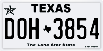 TX license plate DOH3854