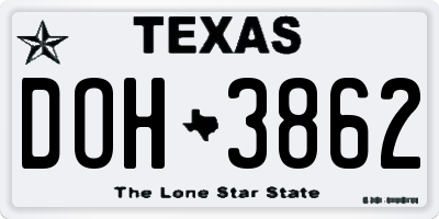 TX license plate DOH3862
