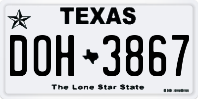TX license plate DOH3867