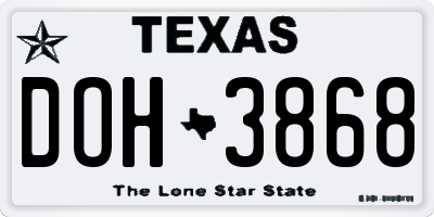 TX license plate DOH3868