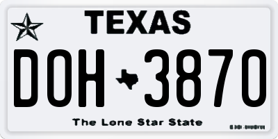 TX license plate DOH3870