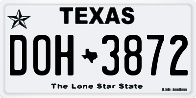 TX license plate DOH3872