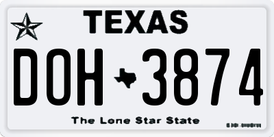 TX license plate DOH3874