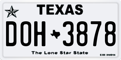 TX license plate DOH3878