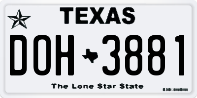 TX license plate DOH3881