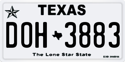 TX license plate DOH3883