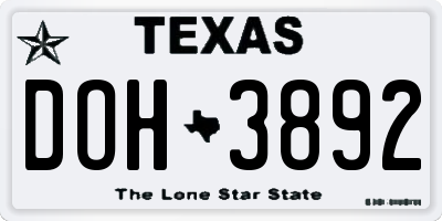 TX license plate DOH3892