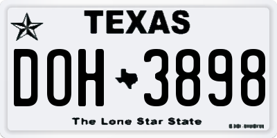 TX license plate DOH3898
