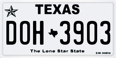 TX license plate DOH3903