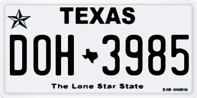 TX license plate DOH3985