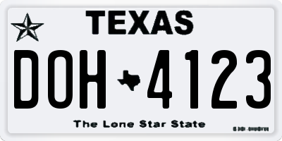 TX license plate DOH4123