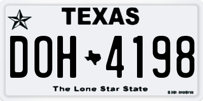 TX license plate DOH4198