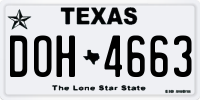 TX license plate DOH4663