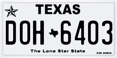 TX license plate DOH6403