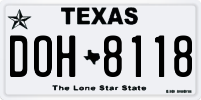 TX license plate DOH8118