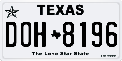 TX license plate DOH8196