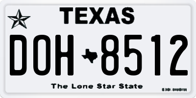 TX license plate DOH8512