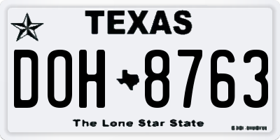 TX license plate DOH8763