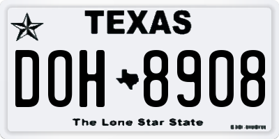 TX license plate DOH8908