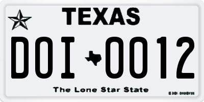 TX license plate DOI0012