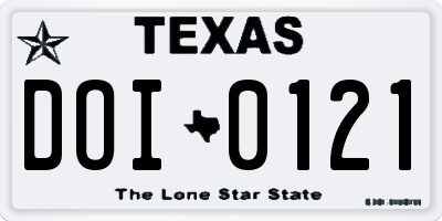 TX license plate DOI0121