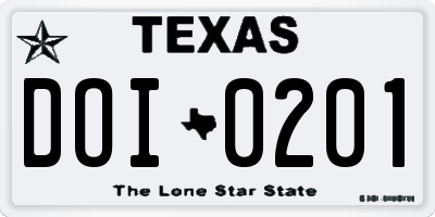 TX license plate DOI0201