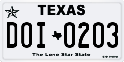 TX license plate DOI0203