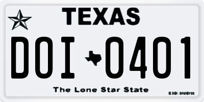 TX license plate DOI0401