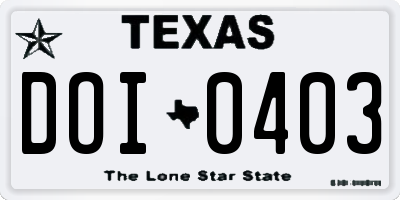 TX license plate DOI0403