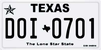 TX license plate DOI0701