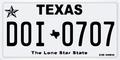 TX license plate DOI0707