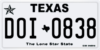 TX license plate DOI0838