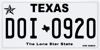 TX license plate DOI0920