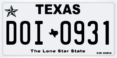 TX license plate DOI0931