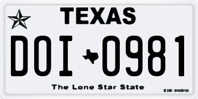 TX license plate DOI0981