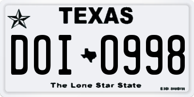 TX license plate DOI0998