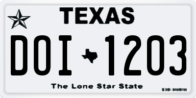 TX license plate DOI1203