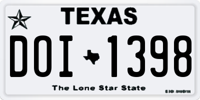 TX license plate DOI1398