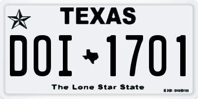 TX license plate DOI1701