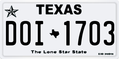 TX license plate DOI1703
