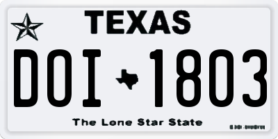 TX license plate DOI1803