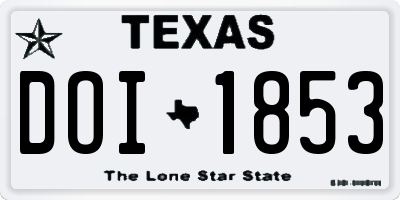 TX license plate DOI1853