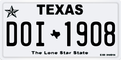 TX license plate DOI1908