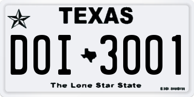 TX license plate DOI3001